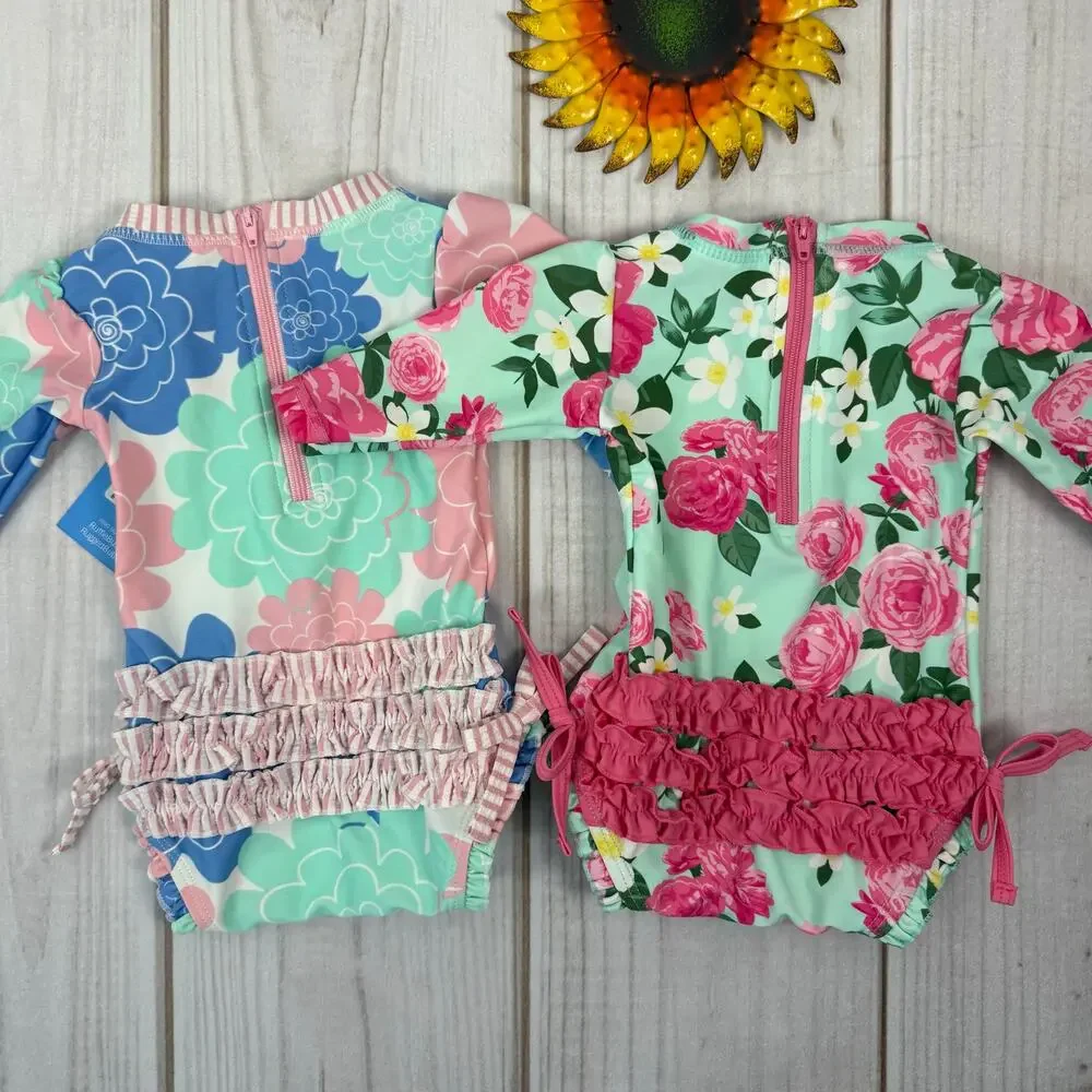 ruffle butts baby girl one piece rash‎ guard bundle 0-3M